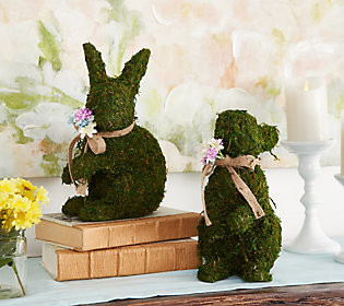 Set of 2 Moss Bunnies with Ribbon by Valerie | QVC