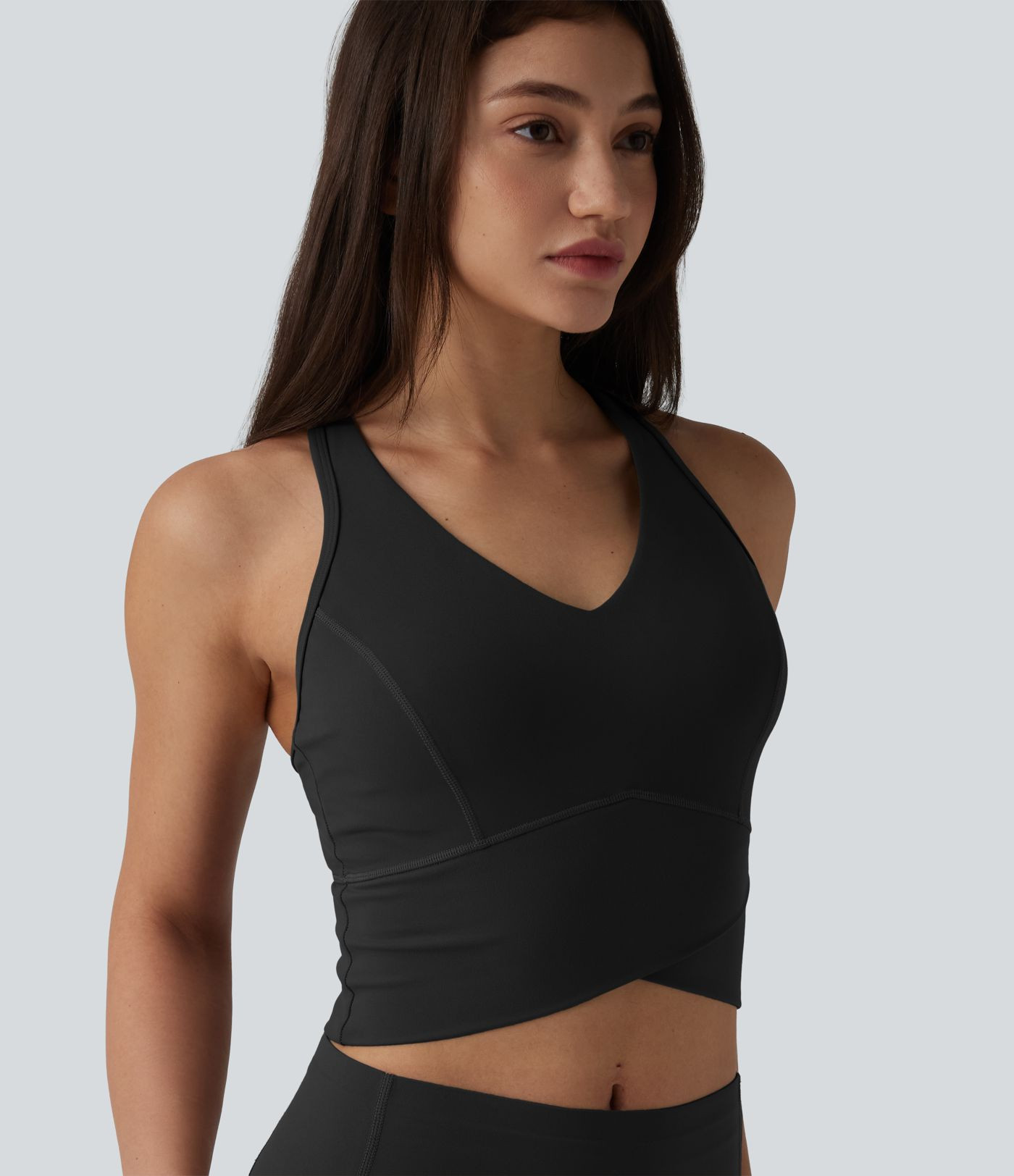 Women’s Halara UltraSculpt™ Medium Support V Neck Racerback Cropped Workout Tank Top - Halara | HALARA