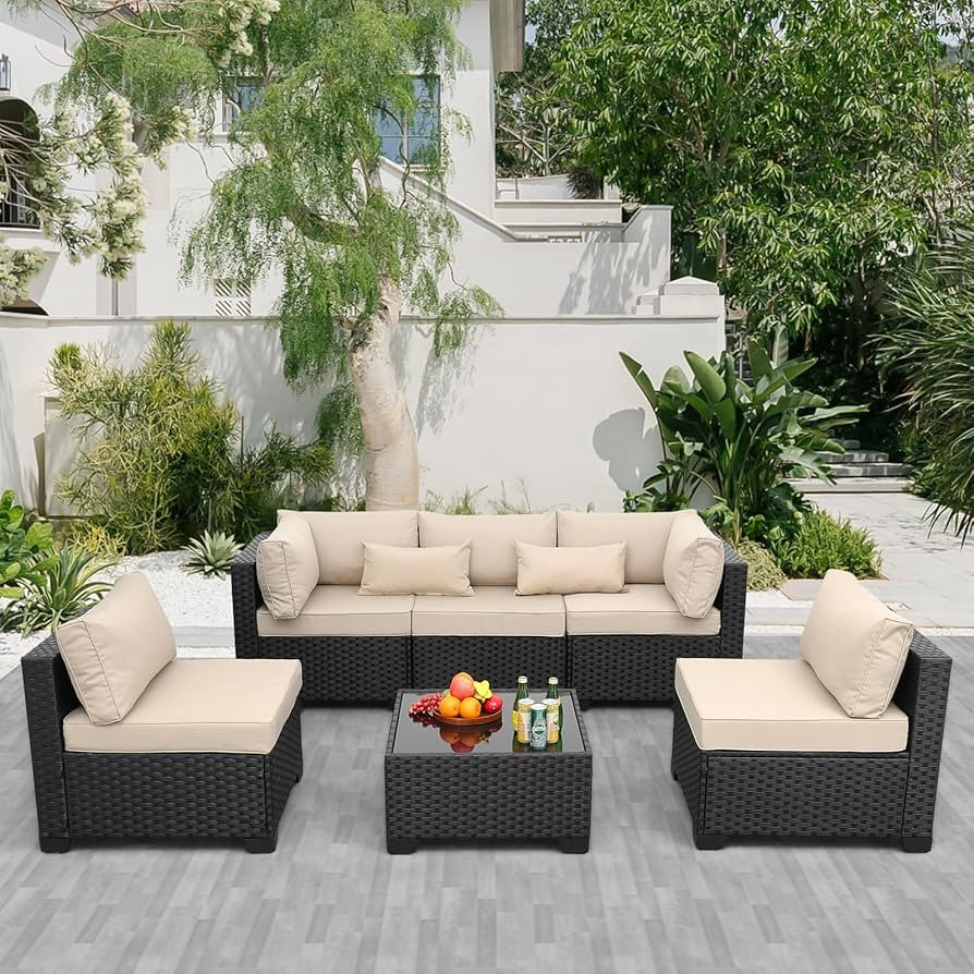Rattaner Patio Sectional 6 Pieces All-Weather Wicker Patio Furniture Set Outdoor Sectional with G... | Amazon (US)