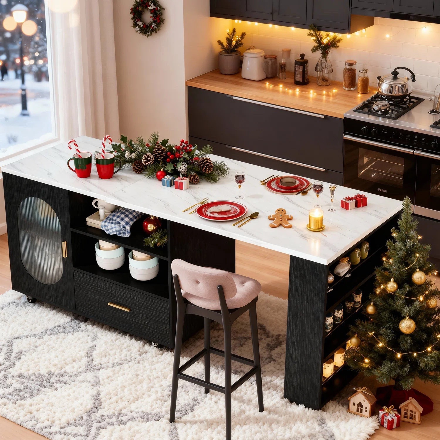 Transform your kitchen into a curated, boutique-style space with this island featuring an extended table, storage, drawers, and a luxe white faux marble top with black oak base. ON SALE and under $350. 

‼️ Please note that the counter height chair is not included, and is sold separately.

Keywords: Kitchen countertop, kitchen island, kitchen island with storage, kitchen island with organizers, home refresh, kitchen refresh, luxury living 

#LTKSaleAlert #LTKSeasonal #LTKHome
