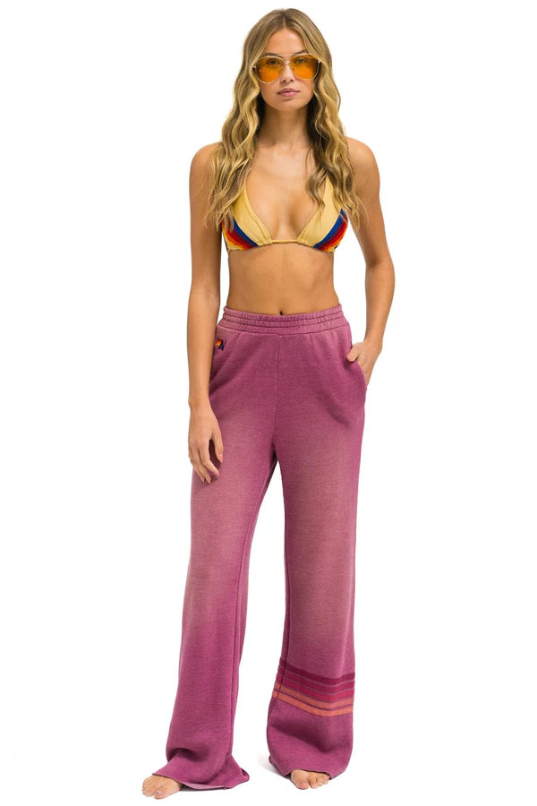 RUGBY STITCH WIDE LEG POCKET SWEATPANTS - FADED BERRY | Aviator Nation