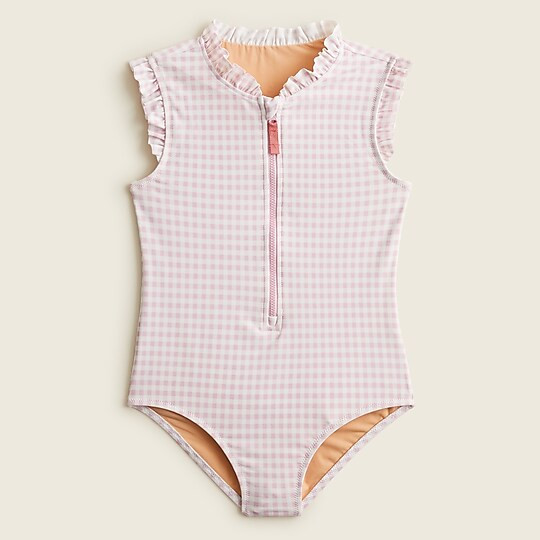 Girls' ruffle zip-neck one-piece with UPF 50+ | J. Crew US