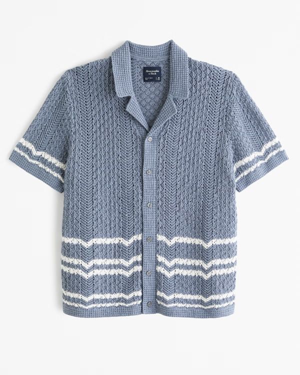 Striped Crochet-Style Stitch Button-Through Sweater Polo | Abercrombie & Fitch (US)