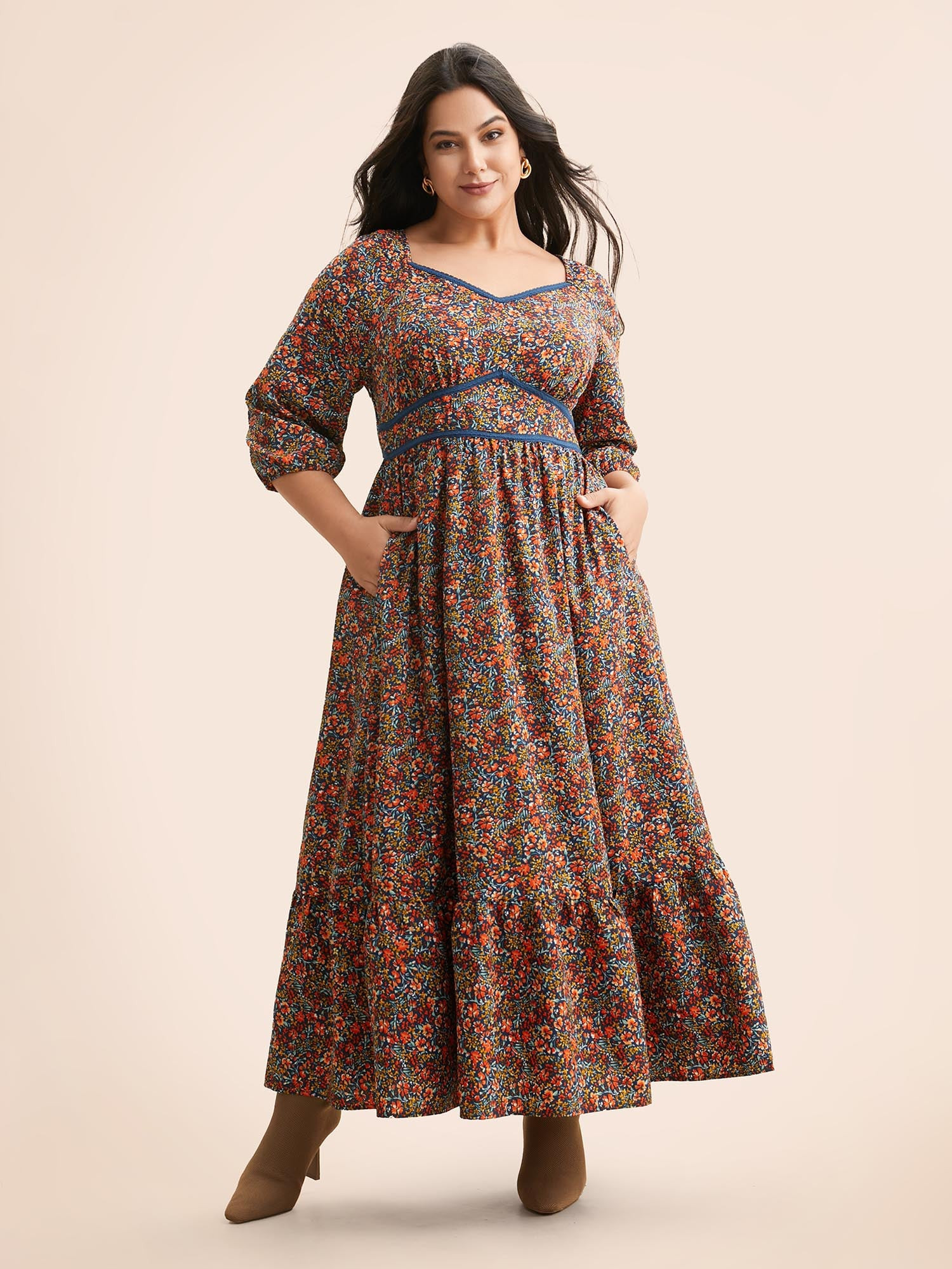 Ditsy Floral Woven Ribbon Maxi Dress | Bloomchic