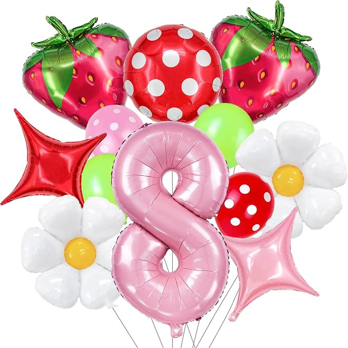 Mauin Number Strawberry Balloon Set, Pink Strawberry and Flower Themed Party Decorations, Suitabl... | Amazon (US)