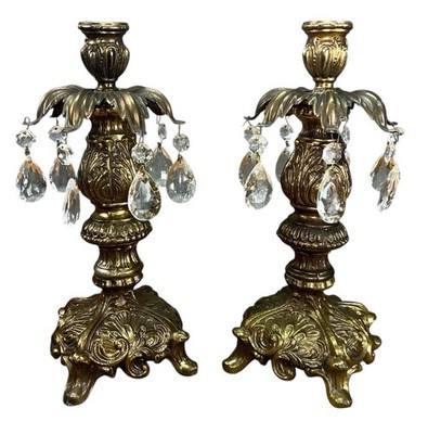 Hollywood Regency Style Ornate Gold cast Brass Candlestick Holders 2 VINTAGE 73 | eBay US