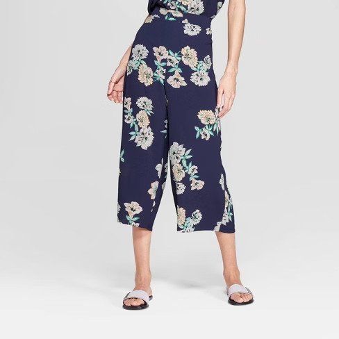 Women's Floral Print Cropped Wide Leg Pants - Xhilaration™ Navy | Target