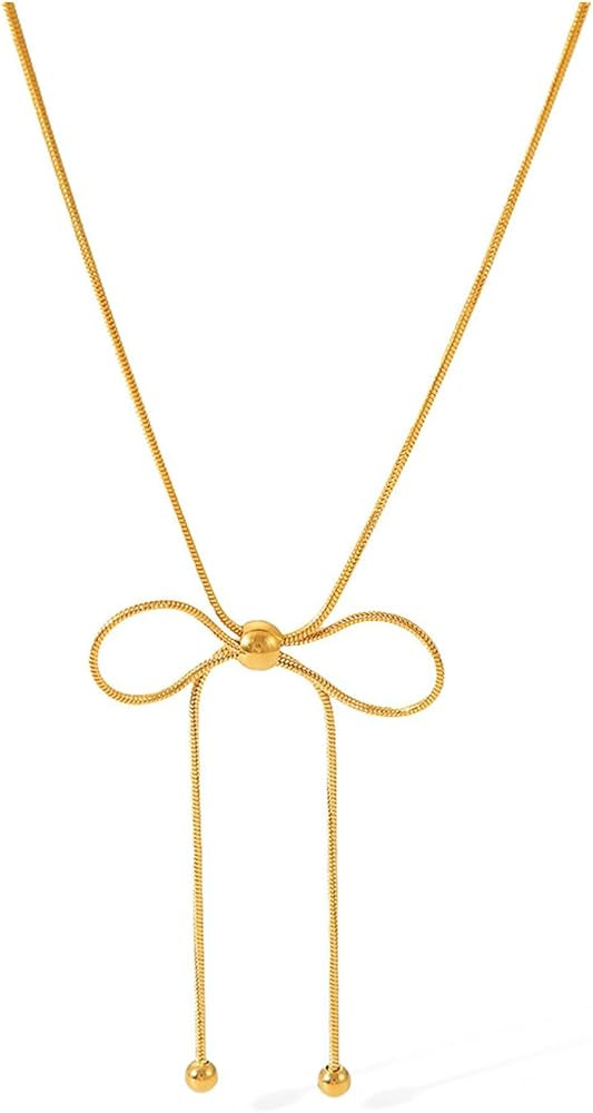 YOOESTORES82 Bow Knot Pendant Necklace Adjustable Chain Lariat Bowknot Necklaces for Women Bead B... | Amazon (US)