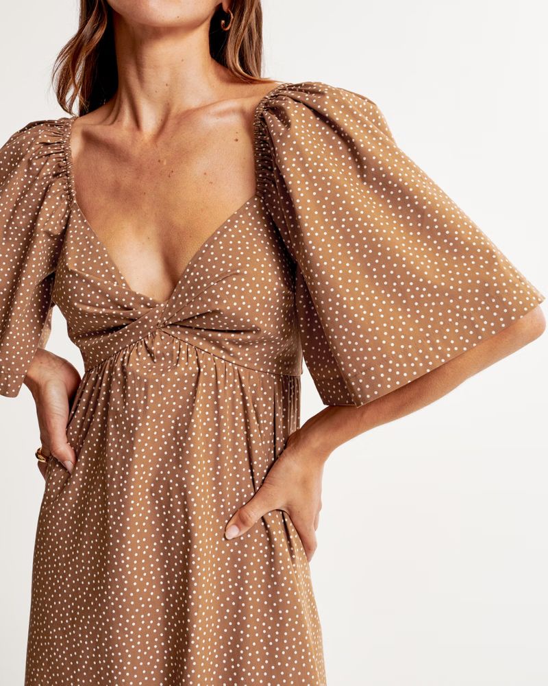 Angel Sleeve Twist-Front Midi Dress | Abercrombie & Fitch (US)