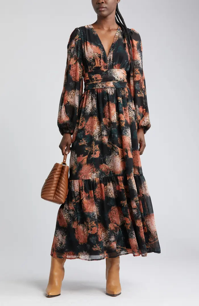 Split Long Sleeve Tiered Dress | Nordstrom