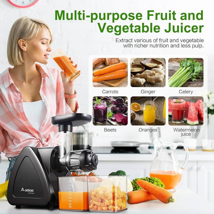 Juicer Machine, Aobosi Slow Masticating Juicer, Cold Press Juicer Machines with Reverse Function, Quiet Motor, High Juice Yield with Juice Jug & Brush for Cleaning, Black | Amazon (US)