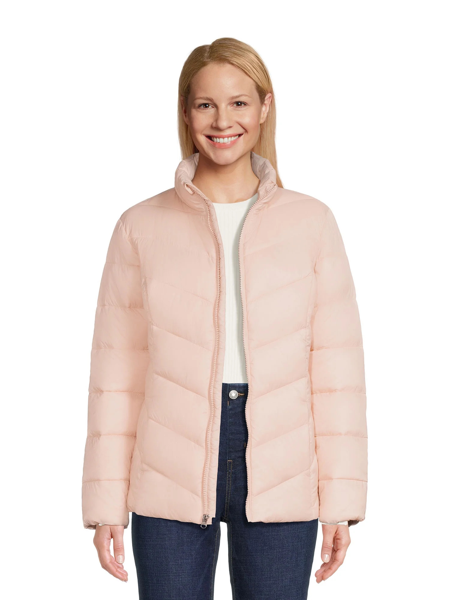 Time and Tru Women's Chevron Midweight Puffer Jacket, Sizes XS-3X | Walmart (US)