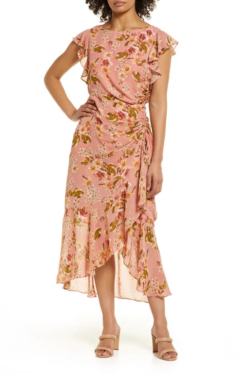 Floral Print Flutter Sleeve Midi Dress | Nordstrom