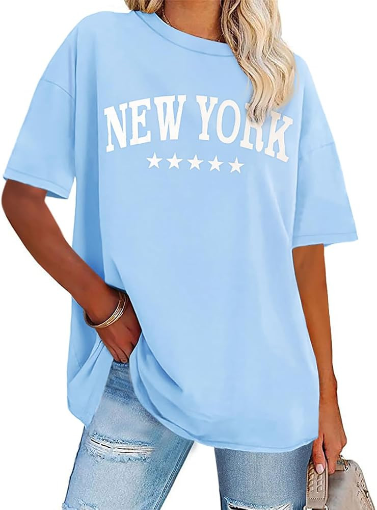Womens Oversized Tshirt Graphic Tees Crew Neck Summer Short Sleeve Loose Fit Tops | Amazon (US)