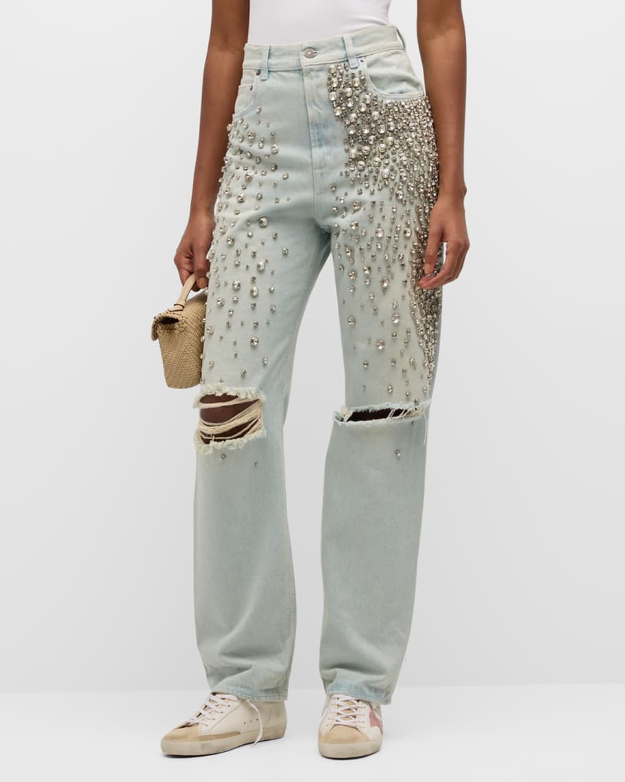 Golden Goose Kim Bleached Jeans with Crystals | Neiman Marcus