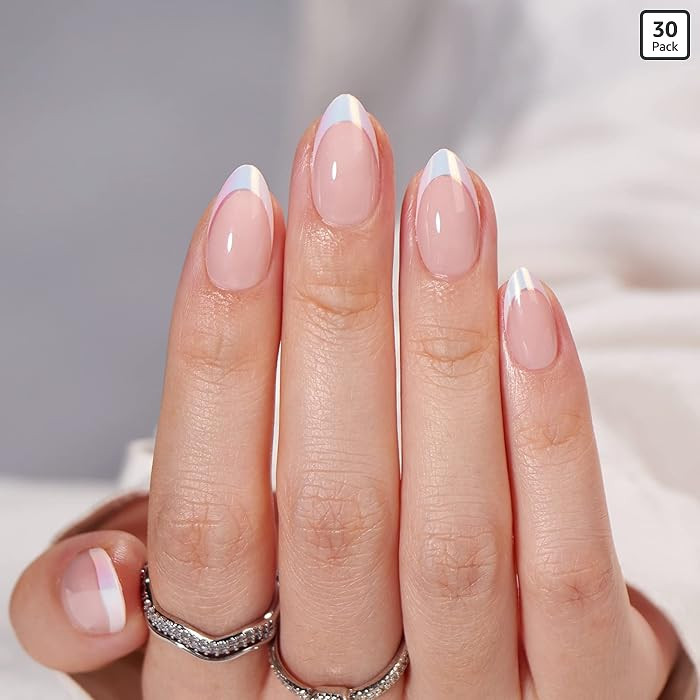 BTArtbox French Tip Press On Nails - White Press On Nails Almond, Short Fake Nails with Nail Glue... | Amazon (US)