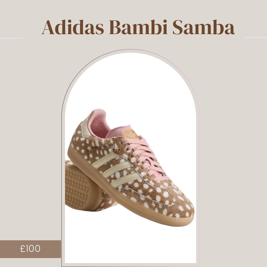 THE animal print of the season is here! These gorgeously neutral Bambi print sambas with a touch of pink will be surprisingly easy to slot into your wardrobe for a subtle nod to animal print. 

• Bambi • Deer Print • Adidas Samba • Sneakers • Trainers • Animal Print • Neutral • Summer • City Break • Casual Office Wear •

#LTKsummer #LTKstyletip #LTKshoes
