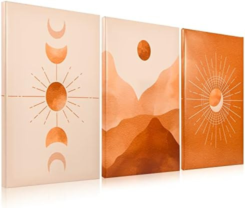 3 Set Modern Abstract Sun and Moon Boho Wall Art Painting, Framed Bohemian Mountains Sunrise Mid Cen | Amazon (US)