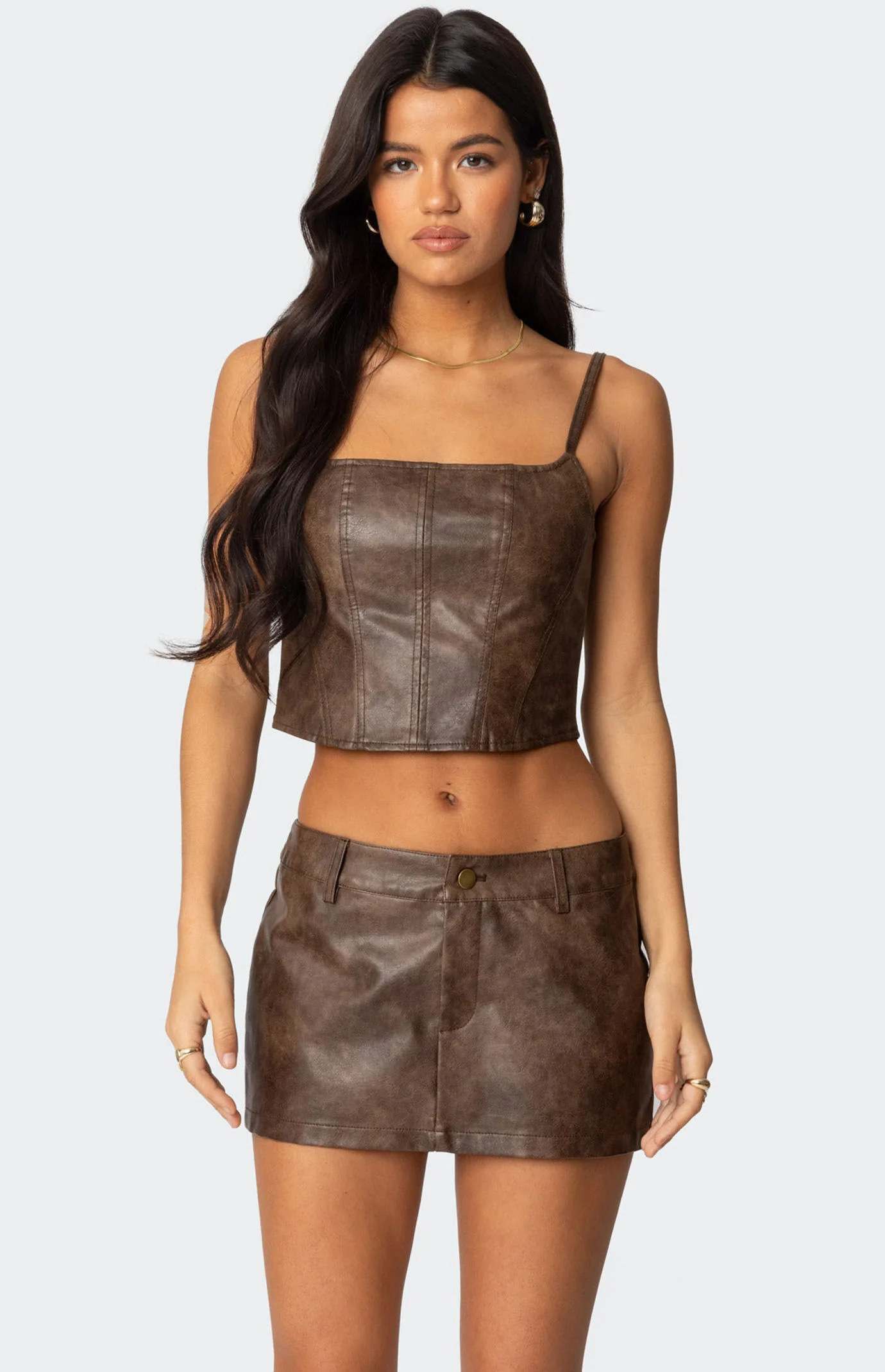 Edikted Women's Scout Zip Up Faux Leather Corset in Light Brown - Size Small | PacSun