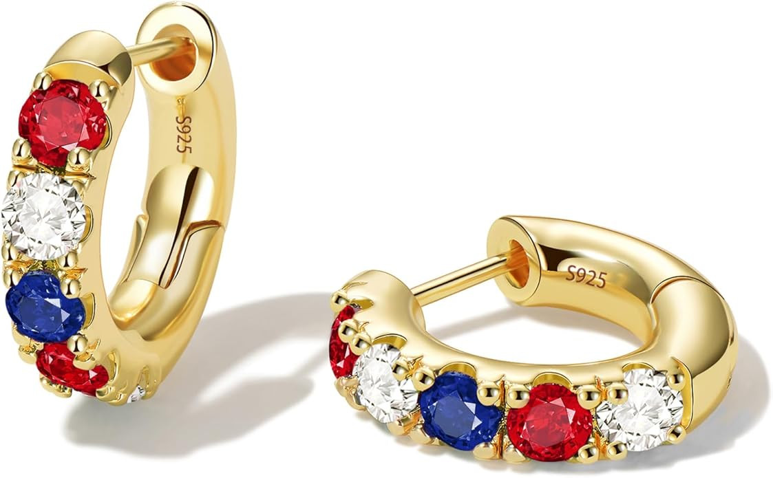 14k Gold Plated Chunky Huggies Earring for Women with Sterling Silver Post,Trendy Gold Pearl Earr... | Amazon (US)