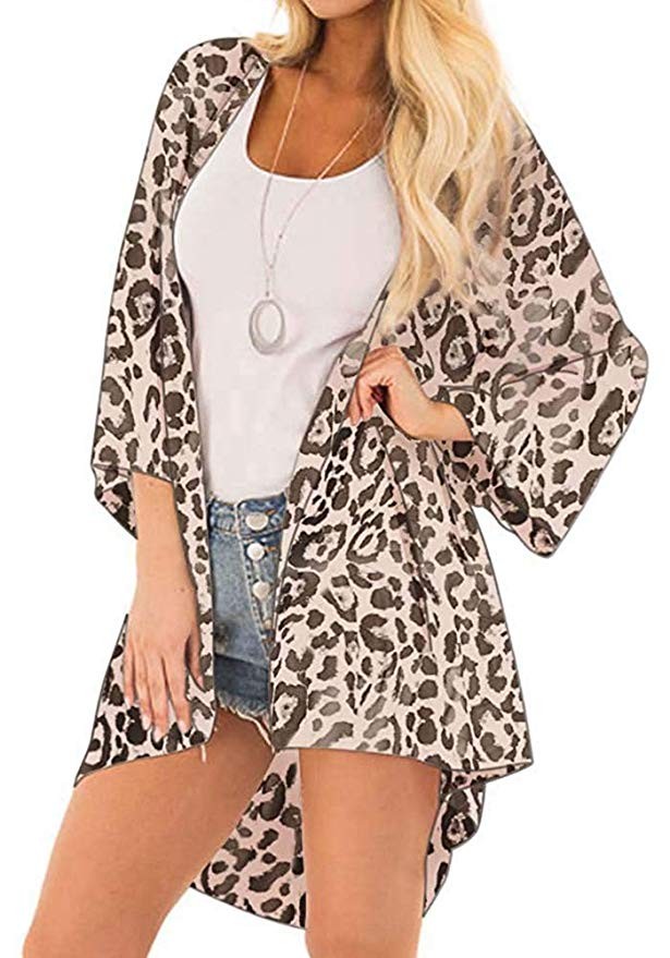 Kesujin Women's Summer Floral Loose Chiffon Kimono Cardigans Sheer Beach Kimonos Cover up | Amazon (US)
