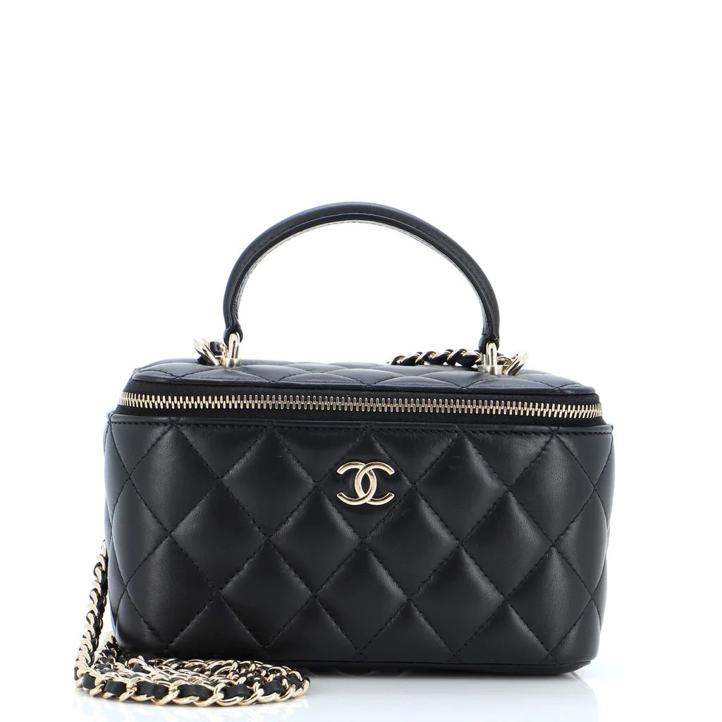 Classic Top Handle Vanity Case with Chain Quilted Lambskin Small | Rebag