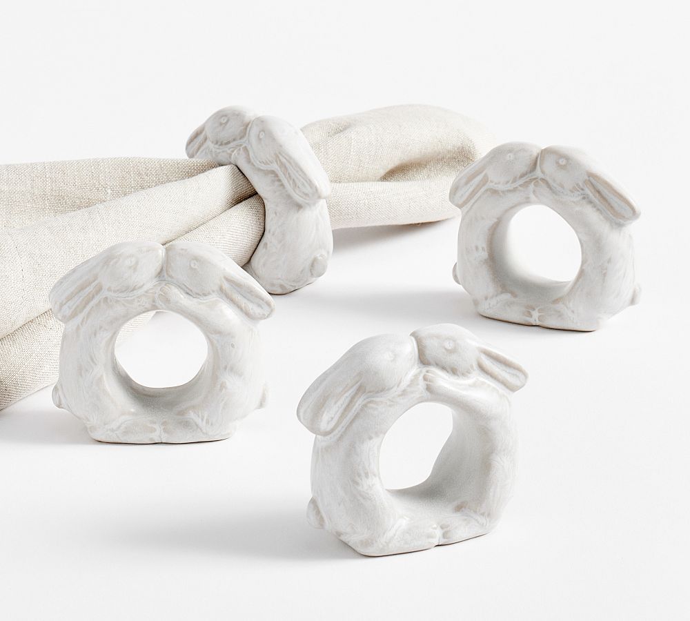 Rustic Bunny Stoneware Napkin Rings - Set of 4 | Pottery Barn (US)