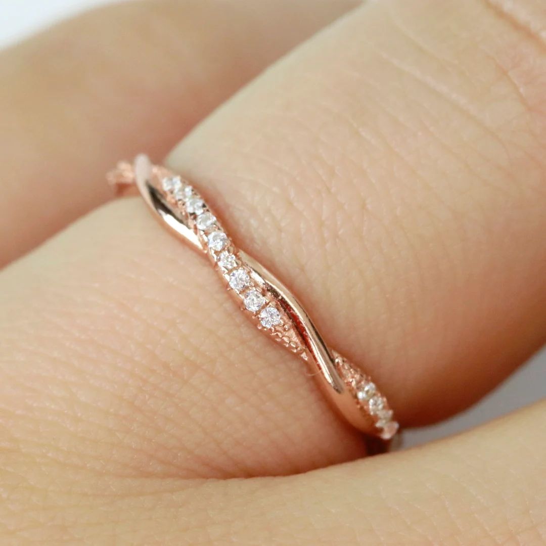 Petite Twist Half Eternity Ring Infinity CZ Wedding Band Twist Vine Engagement Ring Rope Ring Sta... | Etsy (US)
