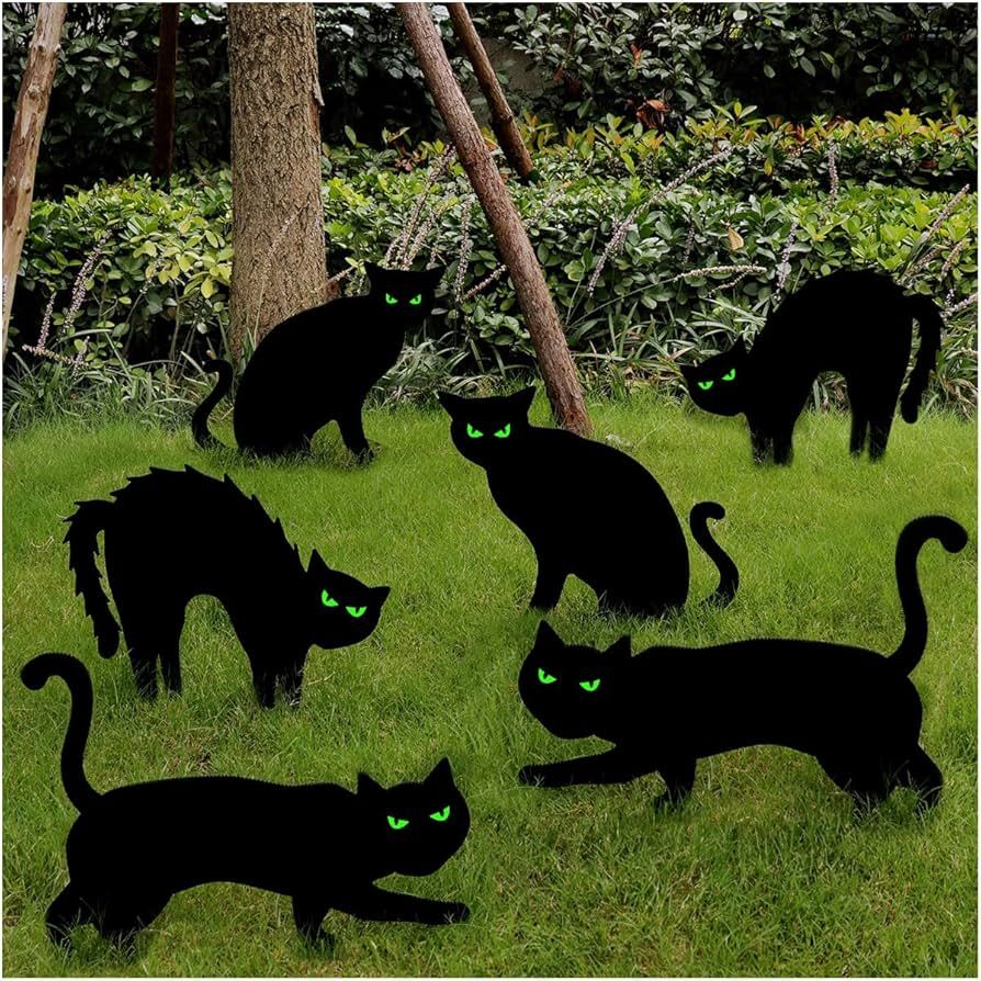 Ivenf Halloween Decorations Outdoor, 6ct Black Cat Decor Yard Signs with Stakes, Scary Silhouette... | Amazon (US)