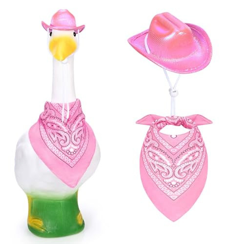 GANSHAYA Pink Porch Goose Outfits with Shiny Western Cowboy Hat for 23"/ 17'' Cement Goose Statue, Goose Clothes Outdoor Lawn Decor | Amazon (US)
