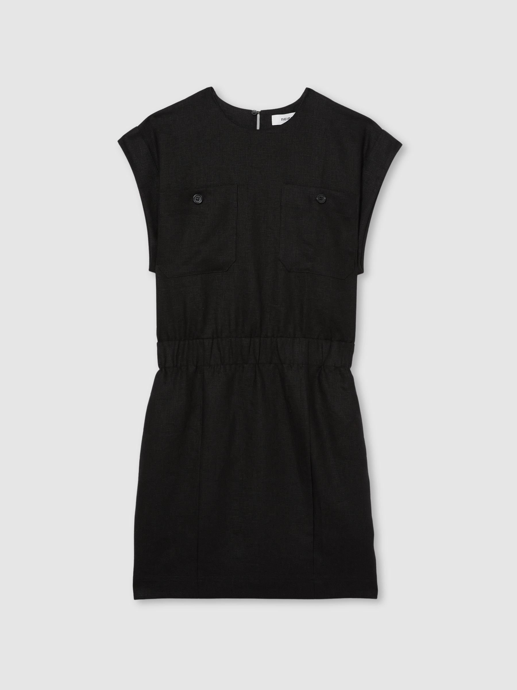 Reiss Linen Short Sleeve Mini Dress in Black - REISS | Reiss UK