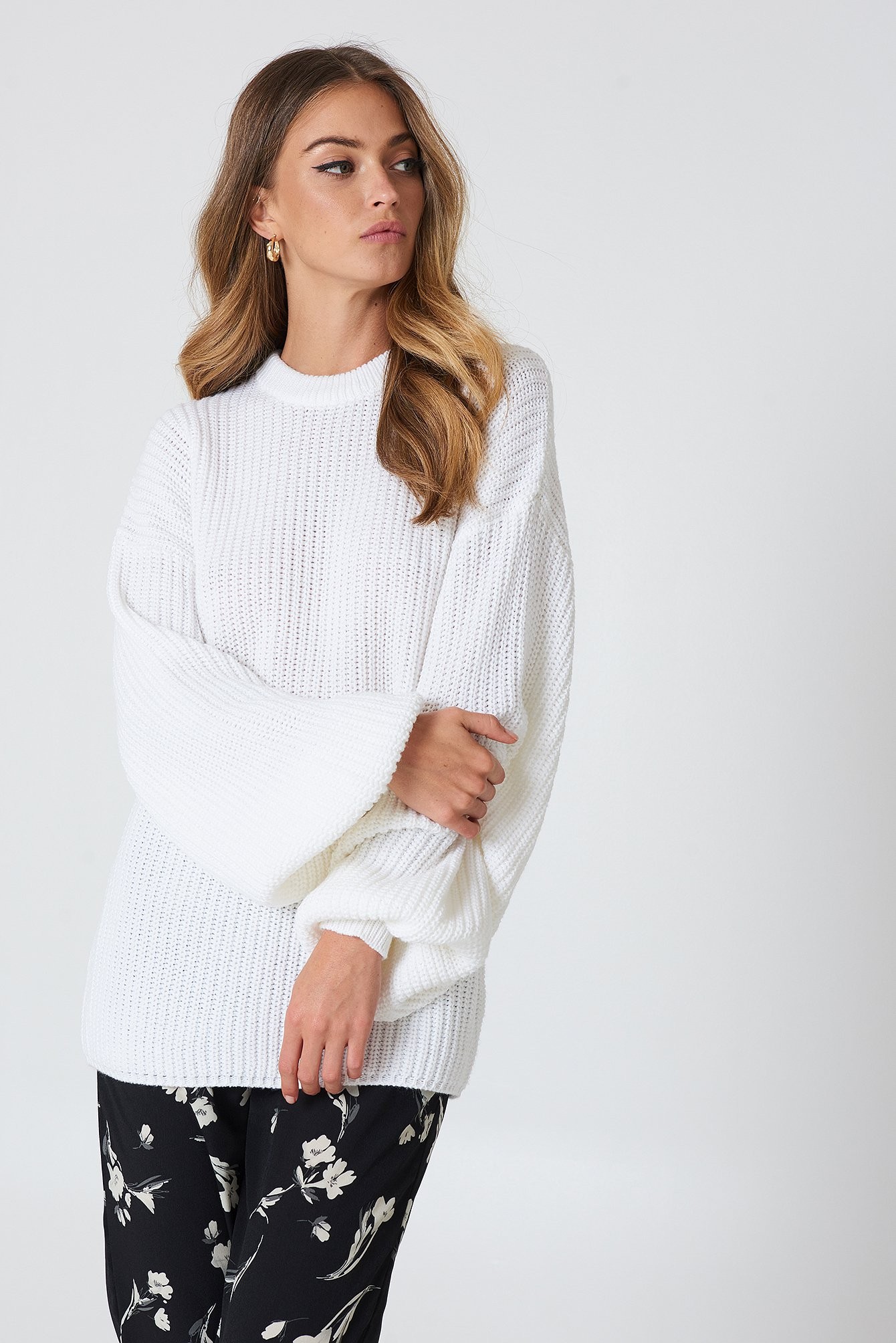 Dropped Shoulder Knitted Sweater Offwhite | NA-KD Global