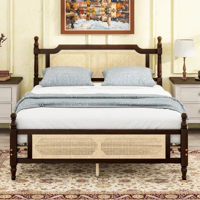 Elegant Rattan Headboard Bed with Spherical-Head Posts and Versatile Design | Wayfair North America
