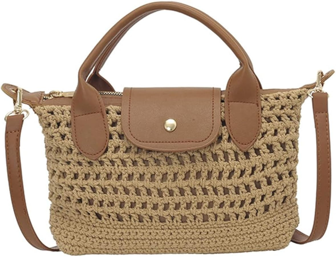 Crochet Crossbody Bags for Women Summer Beach Handbag Small Woven Tote Purse with Leather Top Han... | Amazon (US)