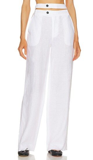 Theo Linen Double Waist Trouser in Linen White | Revolve Clothing (Global)