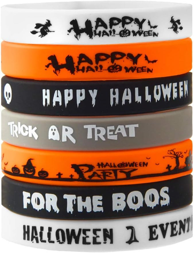 FEPITO 49 Pcs Halloween Rubber Wristbands 7 Classic Silicone Bracelets for Halloween Party Suppli... | Amazon (US)