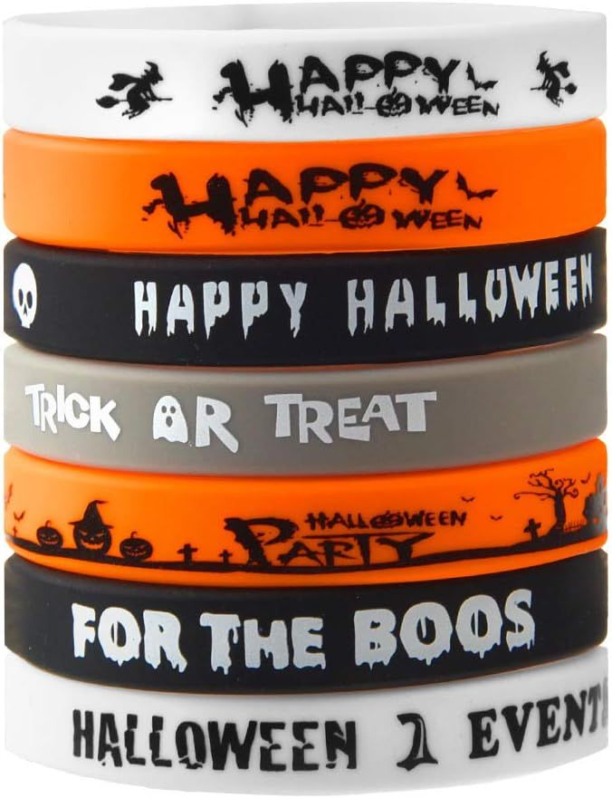 FEPITO 35 Pcs Halloween Wristband Silicone Wristbands 7 Classic Halloween Patterns Rubber Band Br... | Amazon (US)
