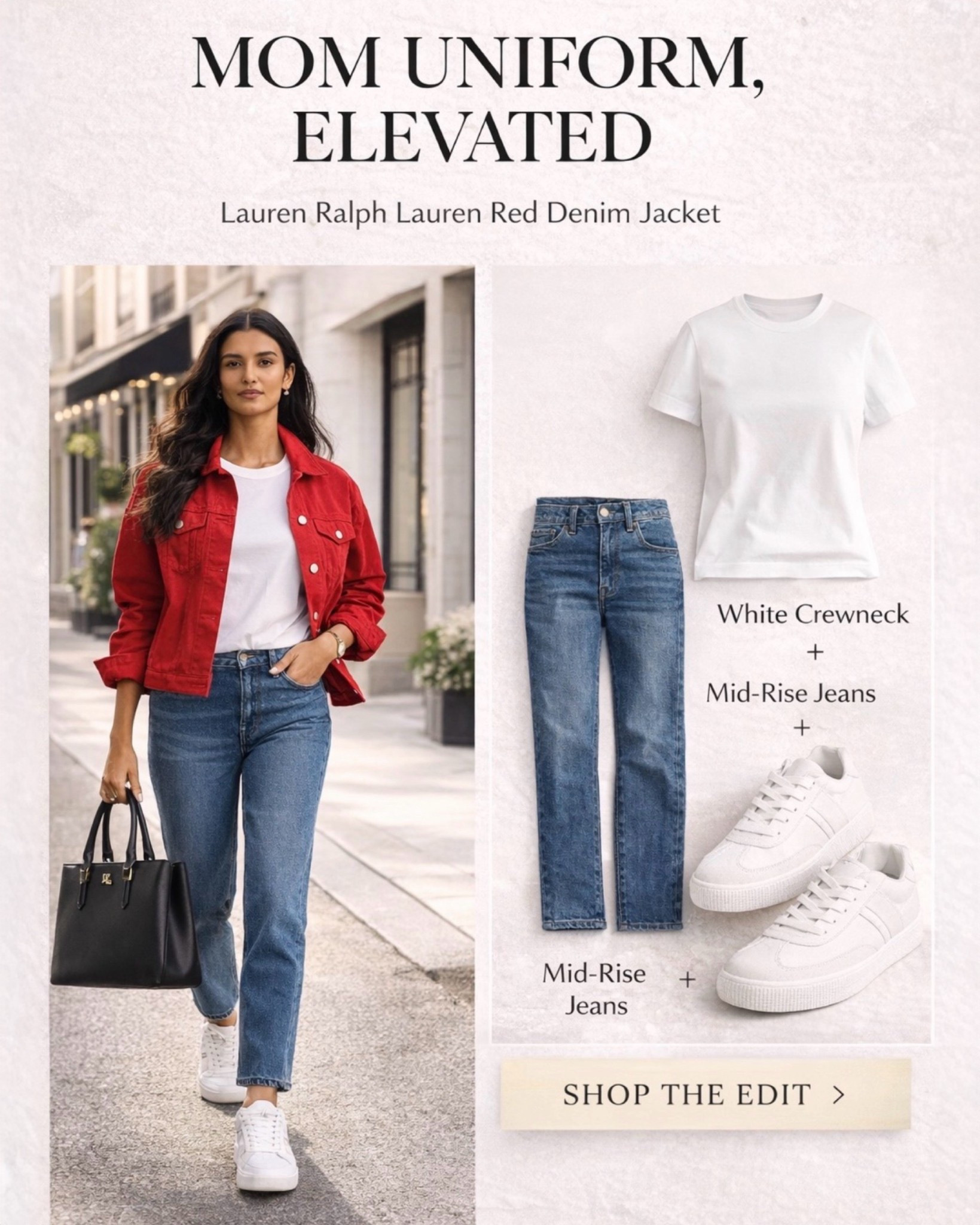 Effortless mom style, elevated. ❤️

A classic red denim jacket instantly upgrades everyday basics. I styled it with a white crewneck tee, mid-rise jeans, and clean white sneakers — the perfect outfit for school drop-off, errands, or a casual lunch.

Easy, polished, and comfortable - my kind of mom uniform.

Shop the pieces here ↓

#LTKmomlife #LTKSpringSale #LTKootd