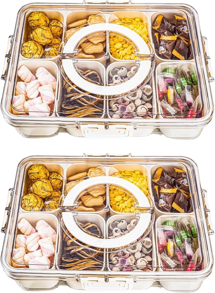 Divided Serving Tray with Handle, 8 Compartments Snack Box for Candy, Nuts, Cookies, Fruit, Snack... | Amazon (US)