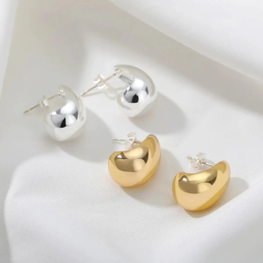 Chunky Vintage Gold Earrings, Chunky Hoop Stud Earrings, Gold Stud Hoops Twist, 18K Gold Hoops, Plat | Etsy (US)
