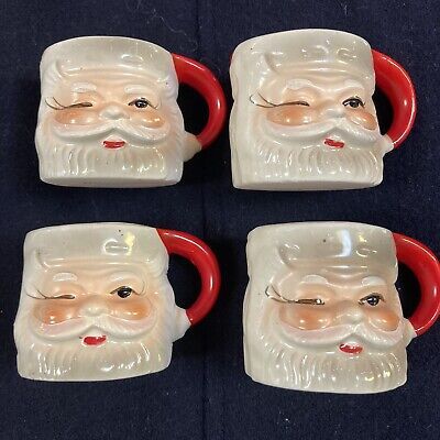 VINTAGE 50s 60s CERAMIC WINKING SANTA MUGS Set of 4 Made in Japan Excellent Cond | eBay US