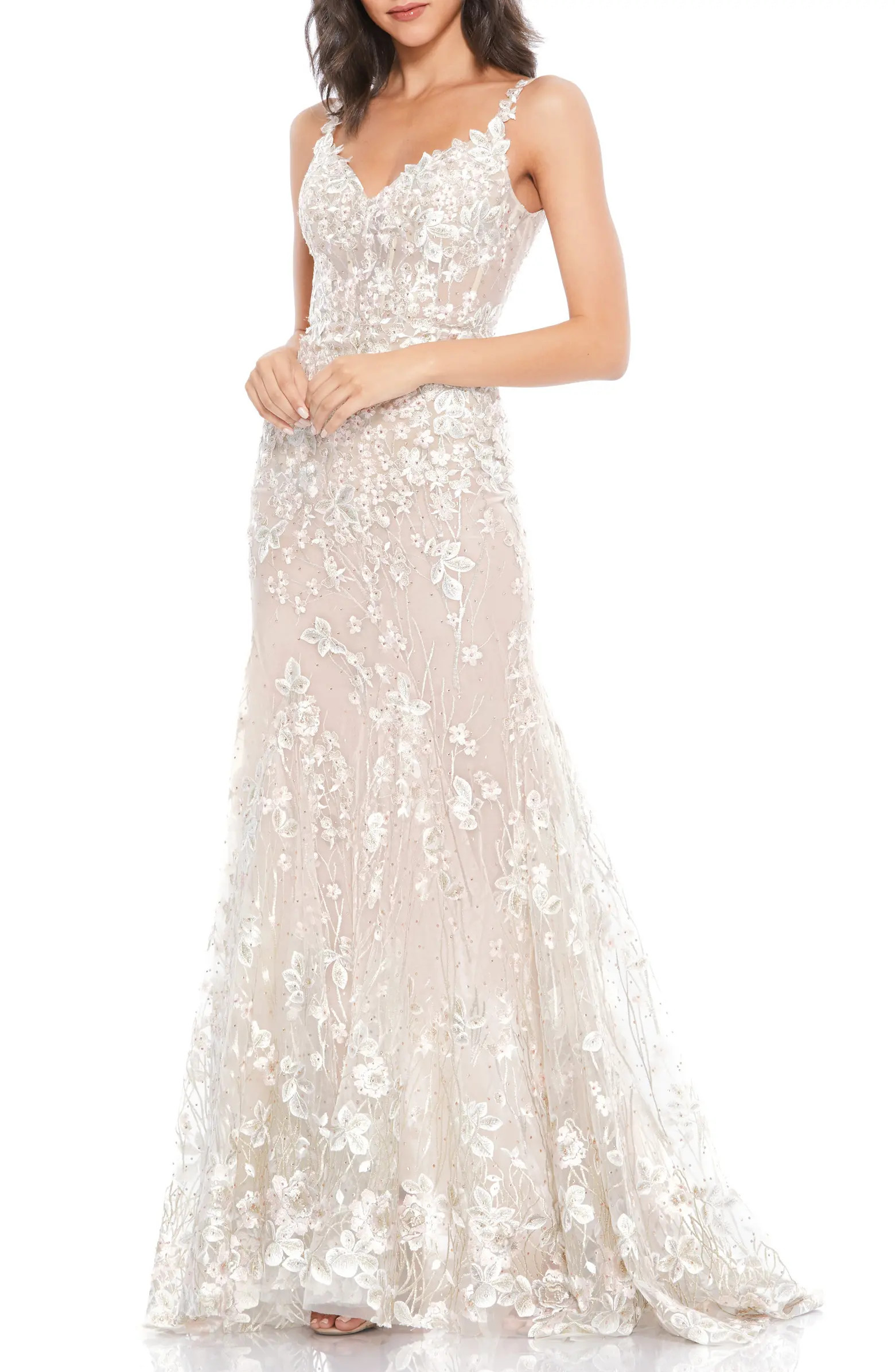 Embroidered Floral Strap Tulle Corset Gown | Nordstrom