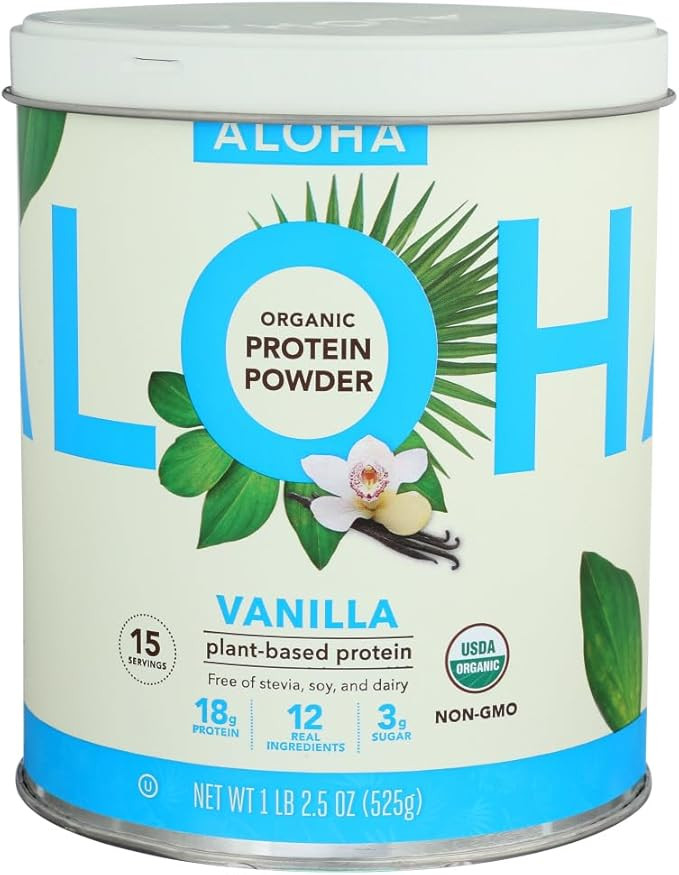 Aloha Organic Plant-Based Protein Powder, Vanilla, 18g Protein, USDA Certified Organic, Gluten Fr... | Amazon (US)