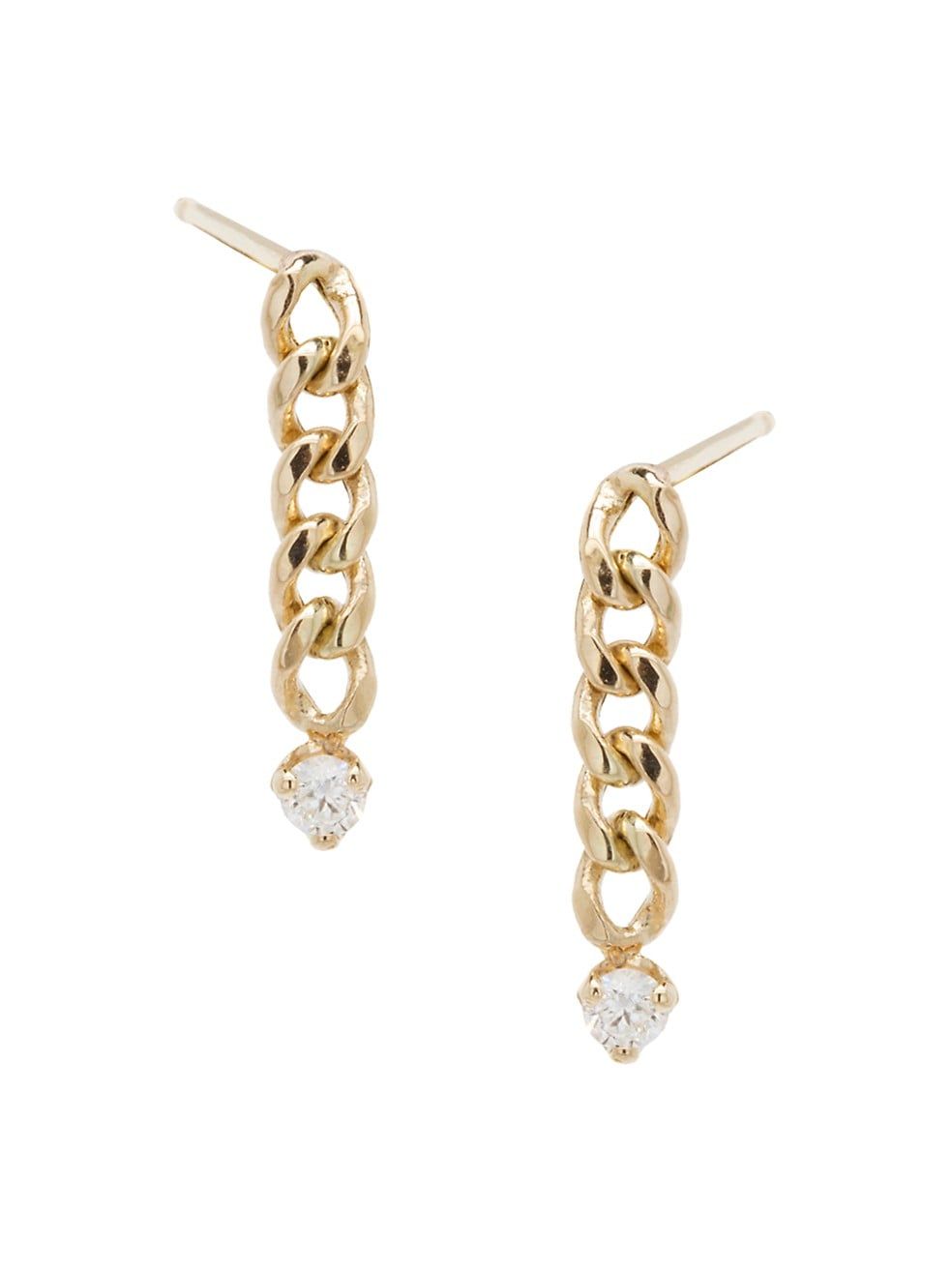 Zoë Chicco 14K Yellow Gold &amp; Diamond Small Curb Chain Drop Earrings | Saks Fifth Avenue
