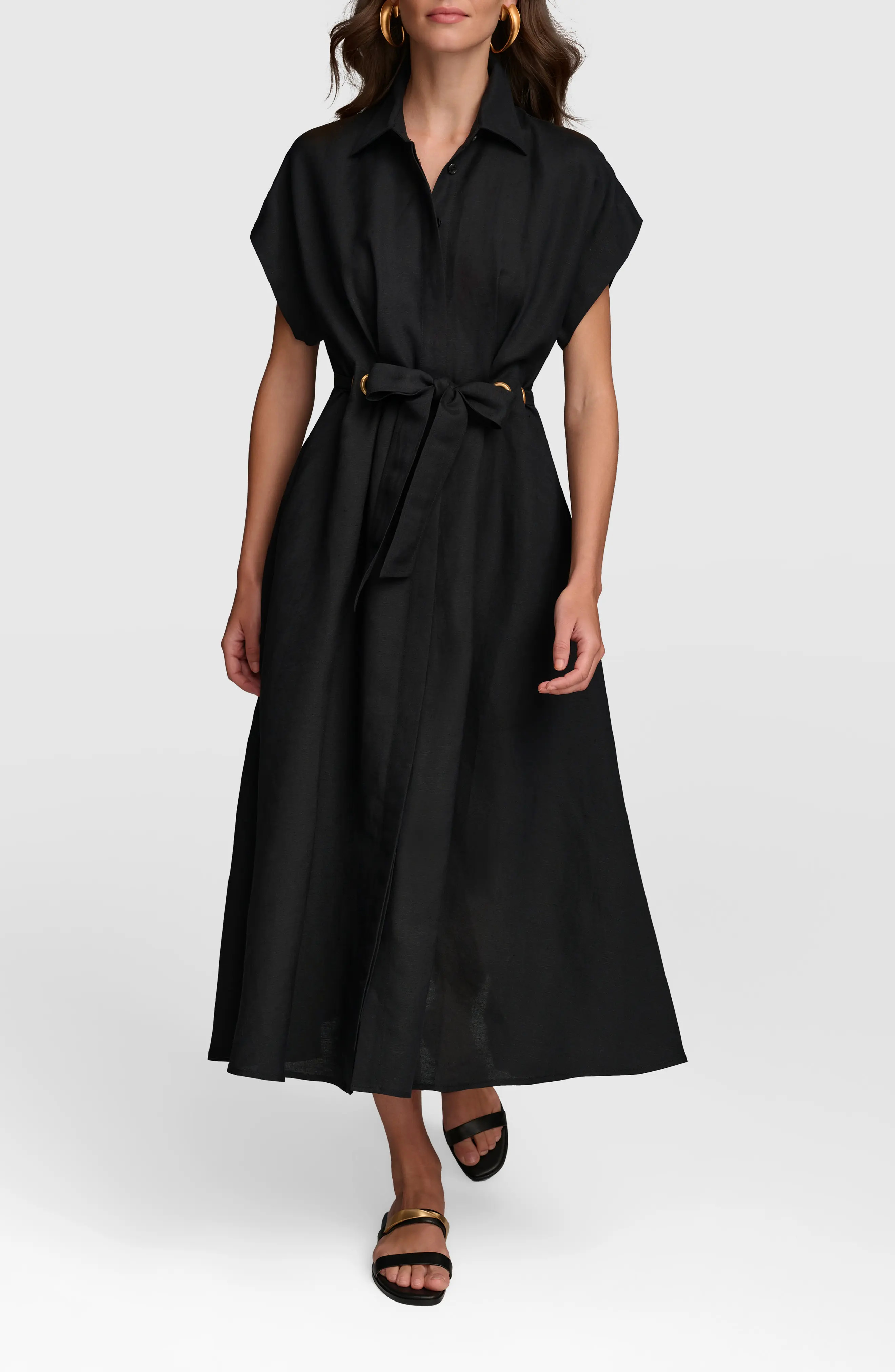 Donna Karan New York Drawstring Waist Linen Blend Shirtdress (Women) | Nordstrom | Nordstrom