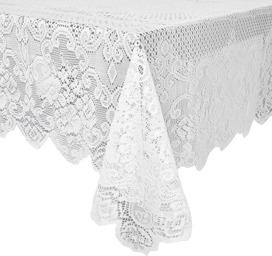 Juvale Lace Tablecloth - 60 x 97-Inch White Rectangular Table Cloth - Vintage Floral Scalloped Ed... | Amazon (US)