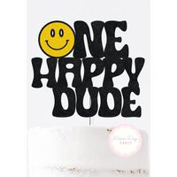 One Happy Dude Cake Topper, First Birthday Themed Party Idea, Smiley Face Party, Groovy | Etsy (US)