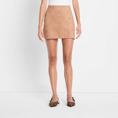Women's Suede Studded Mini A-Line Skirt - Future Collective Brown | Target