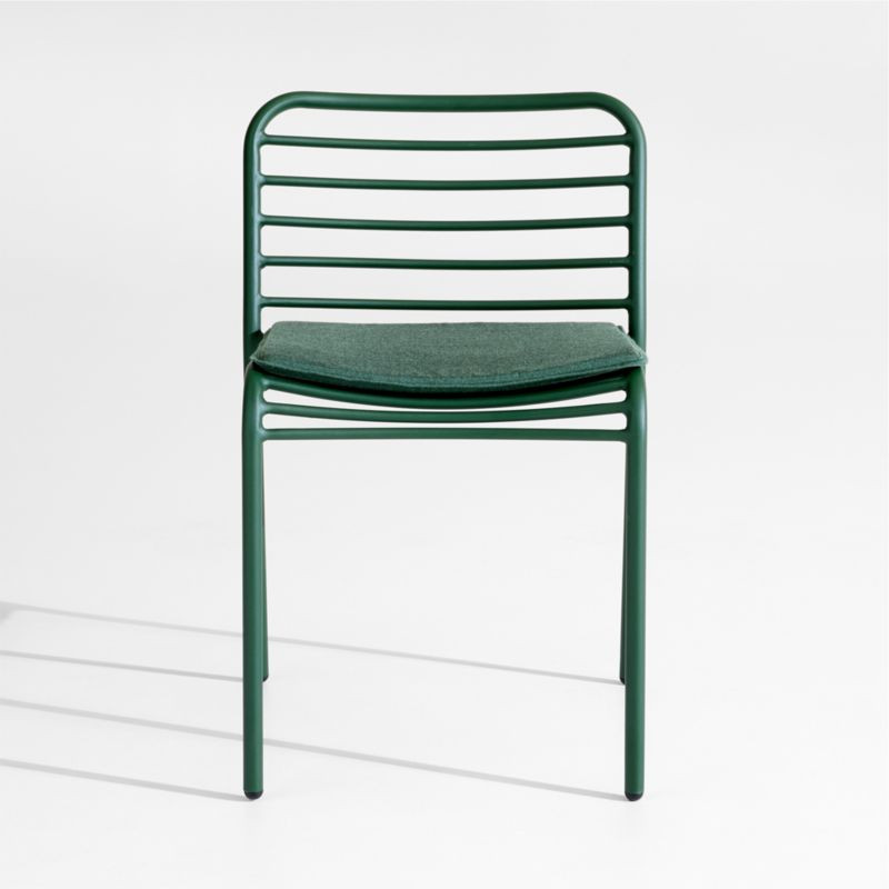 Bari Green Metal Stackable Outdoor Dining Chair with Cushion + Reviews | Crate & Barrel | Crate & Barrel