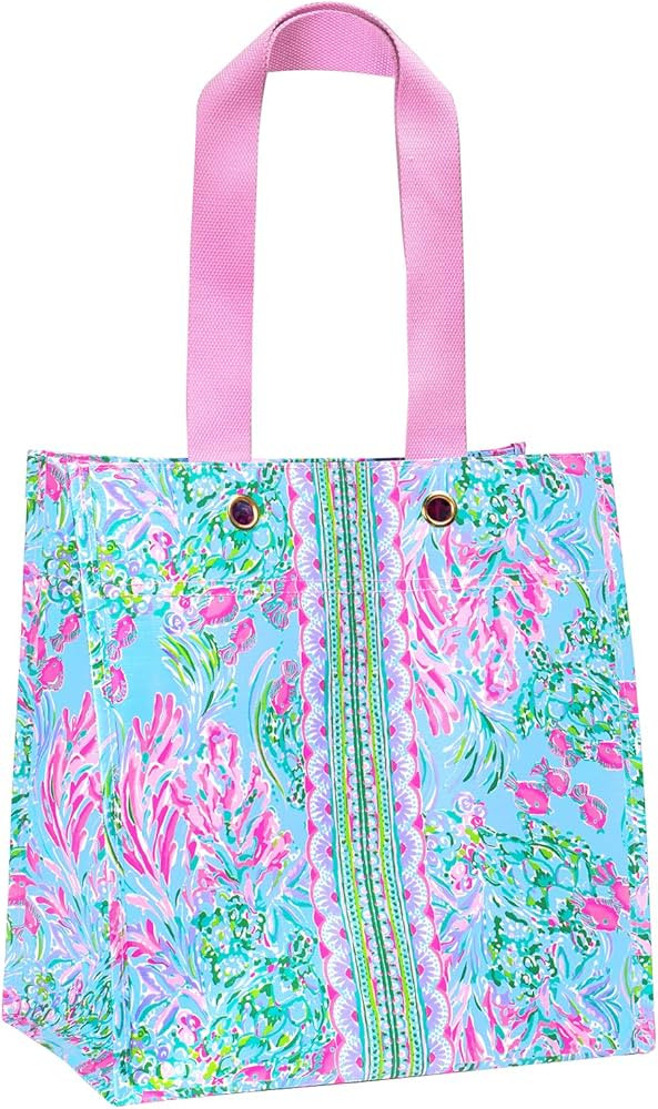 Lilly Pulitzer Pink/Blue Market Shopper Bag, Reusable Grocery Tote with Comfortable Shoulder Stra... | Amazon (US)